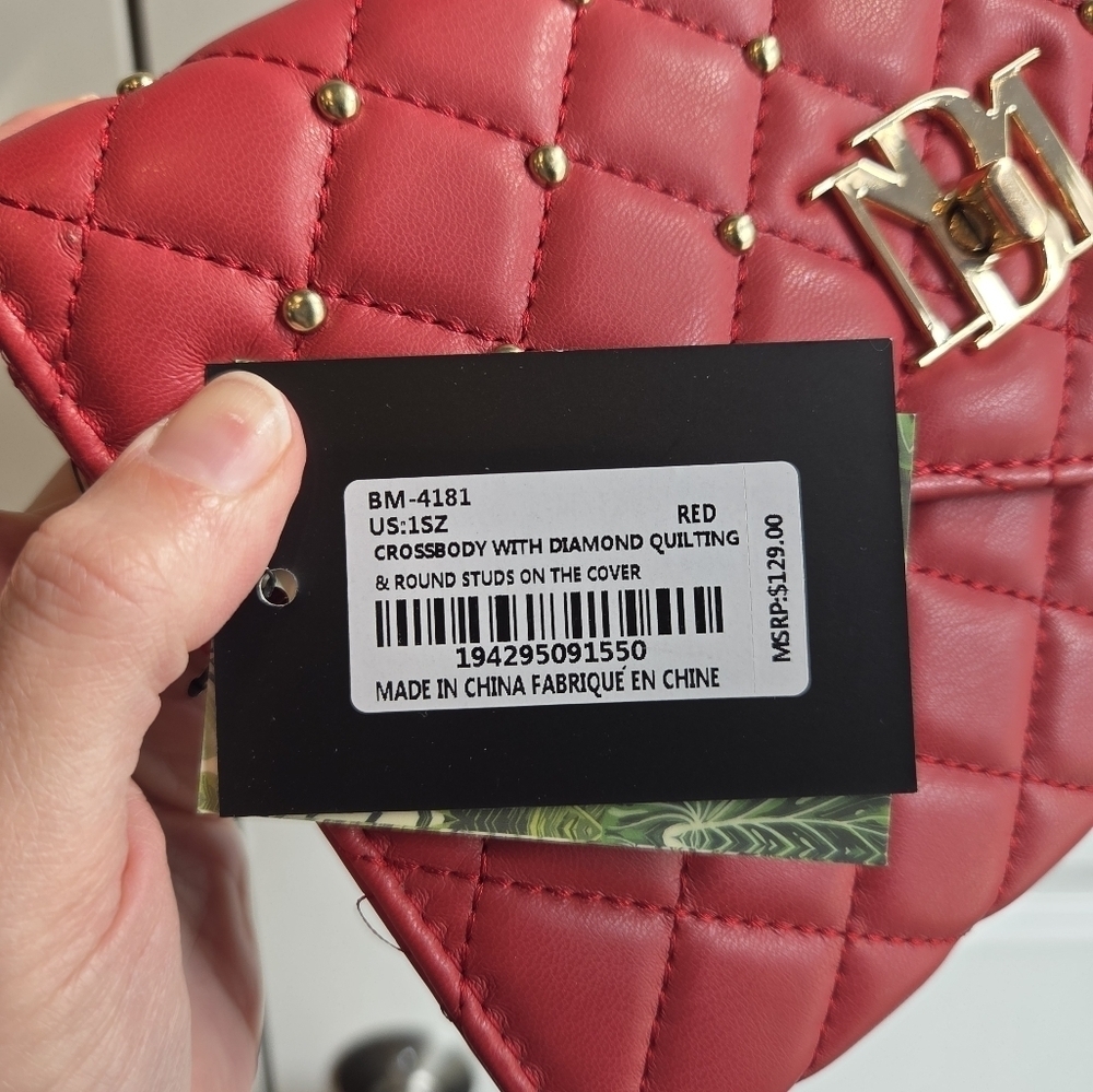 Badgley Mischka Red Quilted Clutch Or Crossbody Vegan Leather New With Tags - Picture 2 of 4